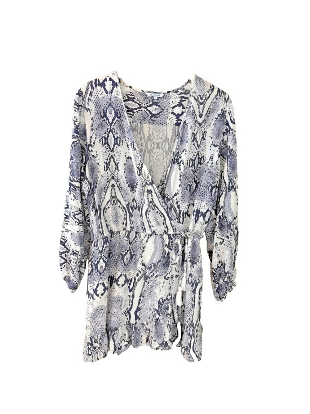Blue Island Women's Faux Wrap Cover-up Dress Size L Reptile Print Beach NWOT